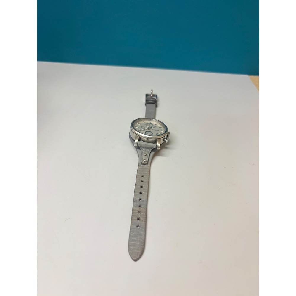 Fossil Chronograph Leather Cuff Watch Silver Dial‎ Stainless Steel Need Battery